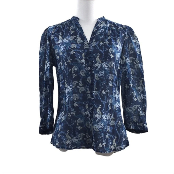 3/$20 Zara Woman Blue Floral Paisley Button Front Shirt Womens Small‎ 3/4 Sleeve - Picture 1 of 10